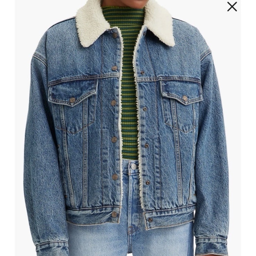 90s High Pile Fleece Lined Denim Trucker Jacket